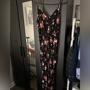 Womens black orange floral jumpsuit